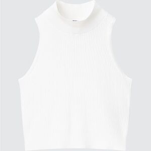 Uniqlo White Ribbed Mock Neck Sleeveless Cropped
Top